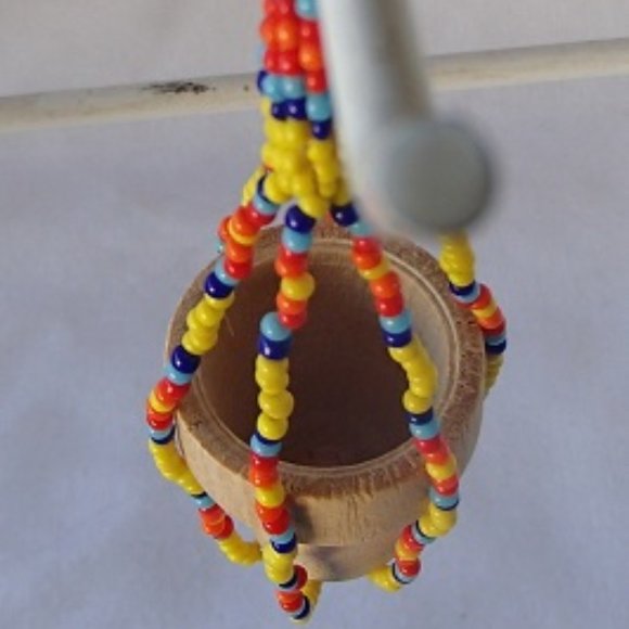 Doll House Miniature Unfinished Colorful Seed Bead Plant Hanger + Wood Pot DIY - Picture 11 of 12